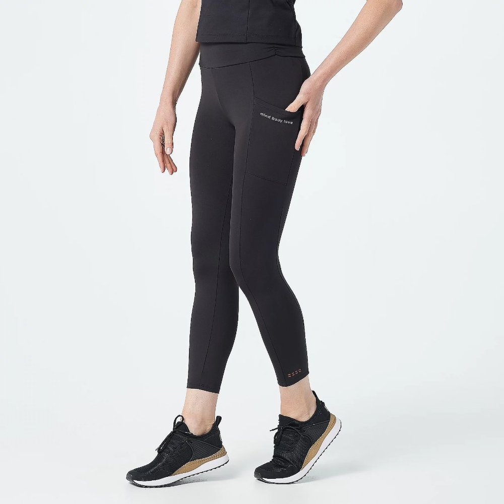 Women's Ruched Waist Leggings - Black